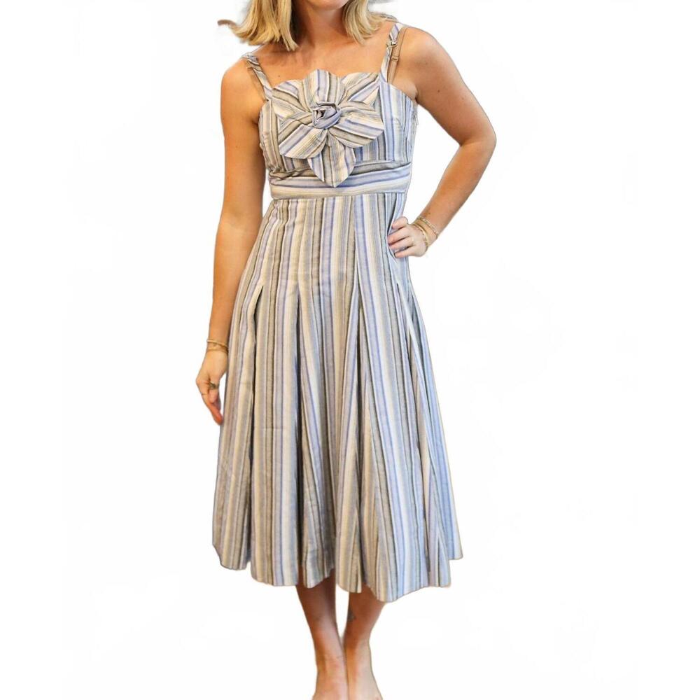 NEW AYLAYA hololulu floral detail midi dress in denim stripe
